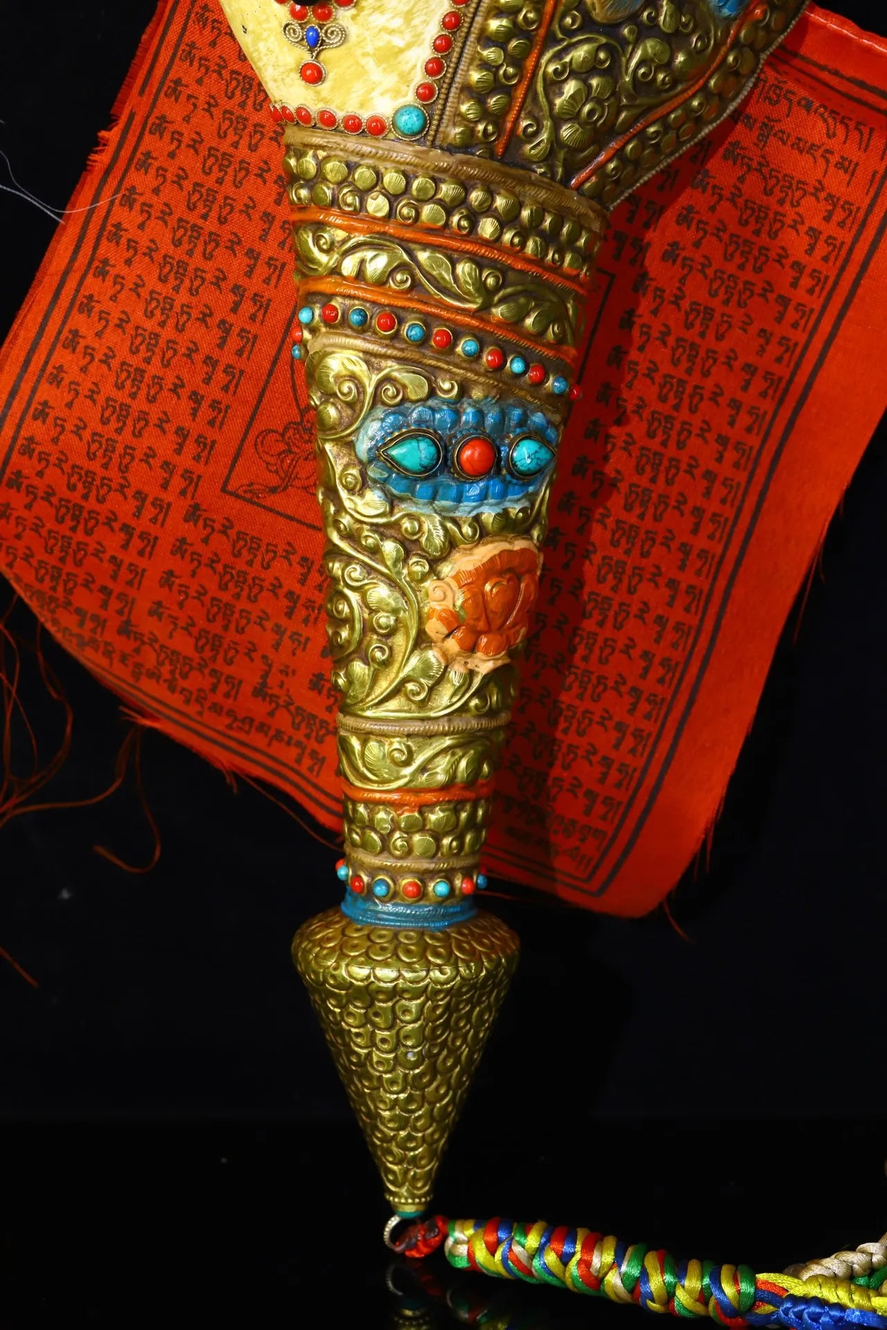 20"Tibetan Temple Collection Old Natural Conch Mosaic Gem gZi Beads Left handed screw Conch Amulet Dharma Worship Hall Town hous