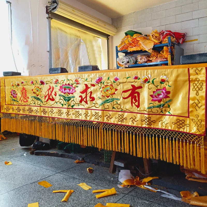200CM long Buddhist Taoism Temple altar Worship YOU QIU BI YING Buddha Embroidery Altar table enclosure wall Hanging banner
