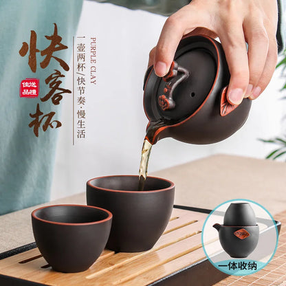 200cc Yixing Purple Clay Small Tea Set Include 1 Pot 2 Cups Pot Tea Ceremony zisha Ceramic Pottery Teacup china Kung Fu Tea Set