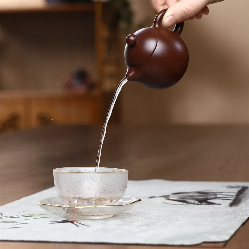 200cc Yixing Purple Clay Teapot Handmade Zhu Mud Dragon Egg Kettle Chinese Beauty Tea Infuser Raw Ore Zisha Tea Pot  Drinkware