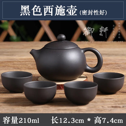 200cc Yixing Purple Clay Teapot Sets 5pcs Ceramic Kungfu Tea Set 1 Teapot 4 Cups Handmade Zisha Tea Pot Xishi Bubble Filter Pot