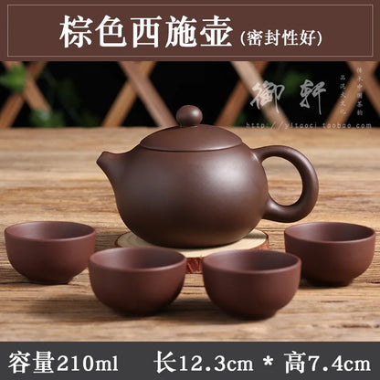 200cc Yixing Purple Clay Teapot Sets 5pcs Ceramic Kungfu Tea Set 1 Teapot 4 Cups Handmade Zisha Tea Pot Xishi Bubble Filter Pot
