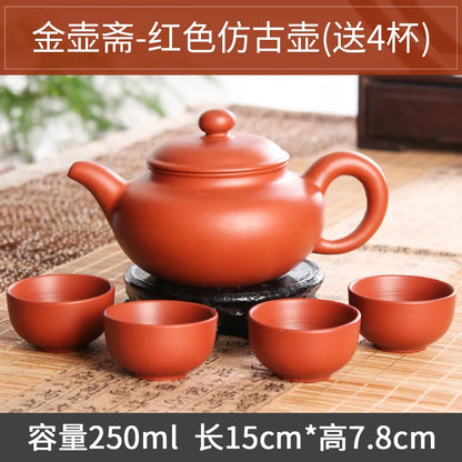 200cc Yixing Purple Clay Teapot Sets 5pcs Ceramic Kungfu Tea Set 1 Teapot 4 Cups Handmade Zisha Tea Pot Xishi Bubble Filter Pot