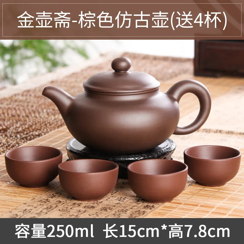 200cc Yixing Purple Clay Teapot Sets 5pcs Ceramic Kungfu Tea Set 1 Teapot 4 Cups Handmade Zisha Tea Pot Xishi Bubble Filter Pot