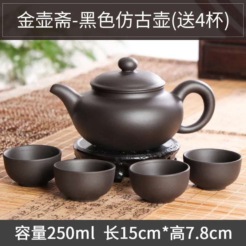 200cc Yixing Purple Clay Teapot Sets 5pcs Ceramic Kungfu Tea Set 1 Teapot 4 Cups Handmade Zisha Tea Pot Xishi Bubble Filter Pot