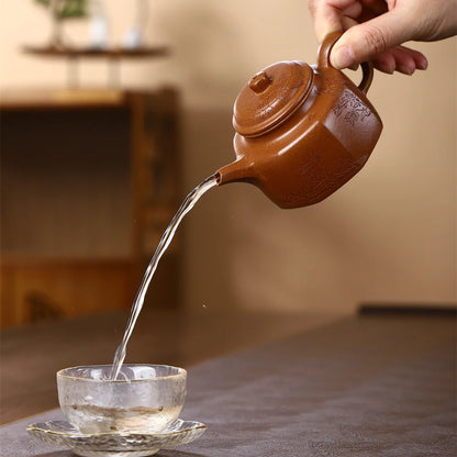 200cc Yixing genuine purple clay pot，Handmade Zhuni Dahongpao dezhong Auspicious Pot Chinese Kung Fu Tea Set Gold Award Pot