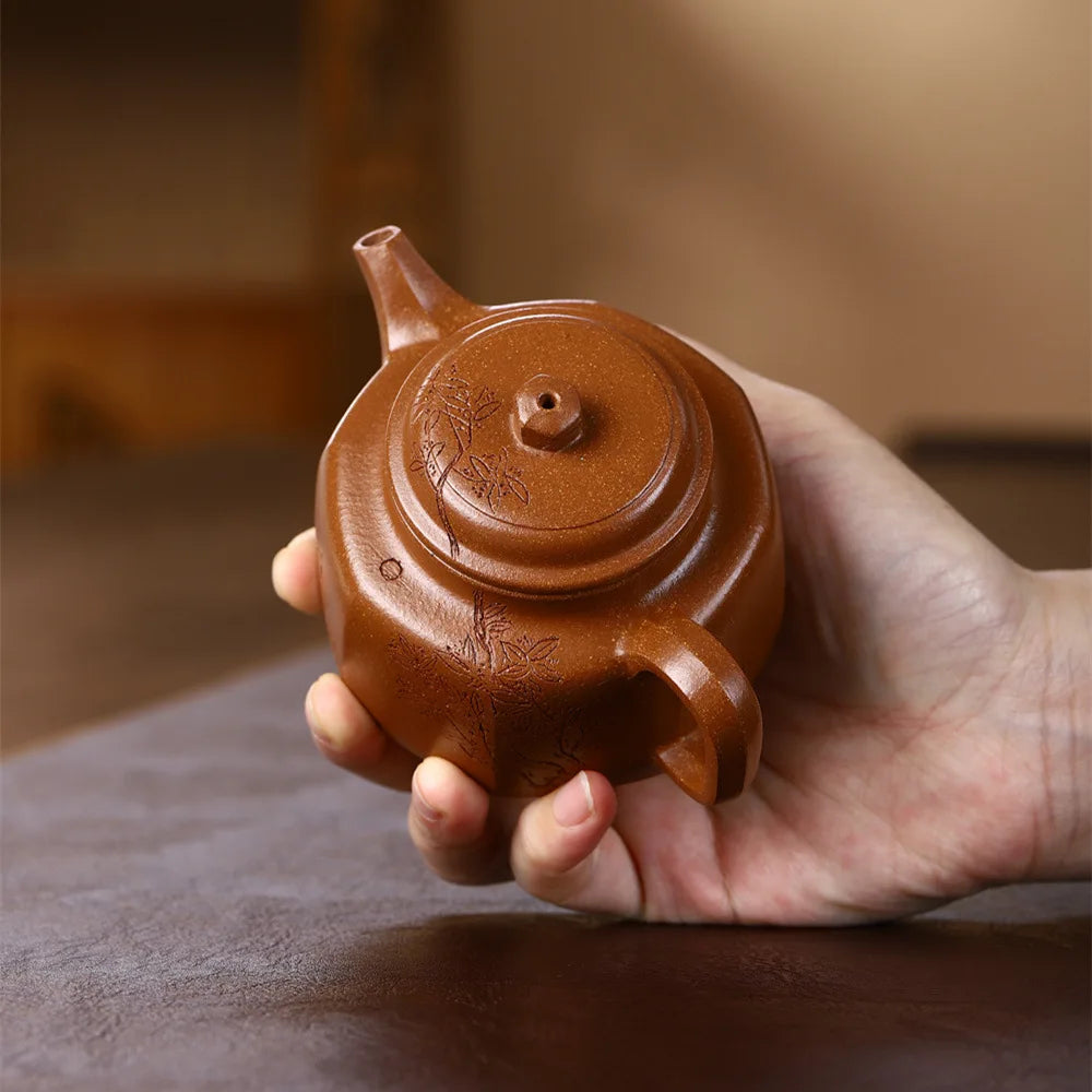 200cc Yixing genuine purple clay pot，Handmade Zhuni Dahongpao dezhong Auspicious Pot Chinese Kung Fu Tea Set Gold Award Pot