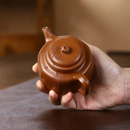 200cc Yixing genuine purple clay pot，Handmade Zhuni Dahongpao dezhong Auspicious Pot Chinese Kung Fu Tea Set Gold Award Pot