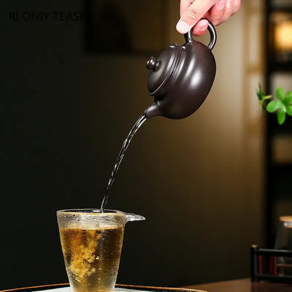 200ml Authentic Yixing Purple Clay Teapot Famous Artists Handmade Antique Tea Pot Raw Ore Black Mud Kettle Chinese Zisha Tea Set