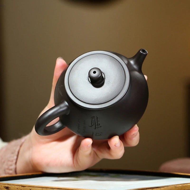 200ml Black Mud Stone Scoop Teapot Yixing Purple Clay Tea Pot Handmade Filter Beauty Kettle Chinese Zisha Tea Set Custom Gifts