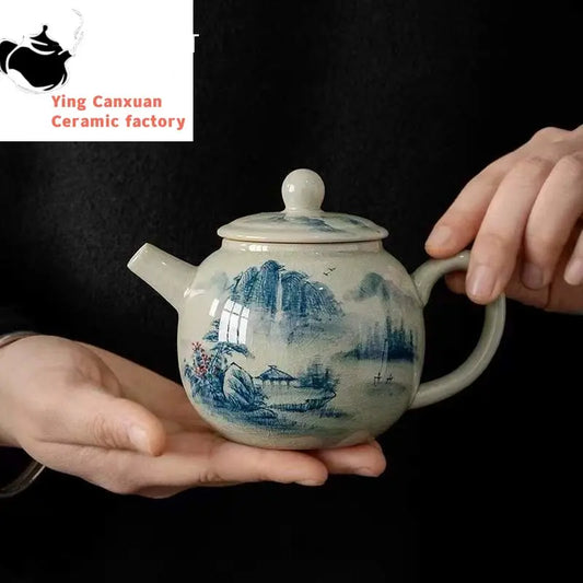 200ml Chinese Traditional Ceramic Teapots Handmade Flower Pattern Kettle Travel Portable Ball Hole Filter Tea Pot Home Tea Set