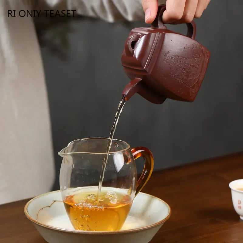 200ml Chinese Yixing High-end Handmade Purple Clay Teapots Famous Hand-carved Tea Pot Kettle Zisha Tea Set Collection Gifts