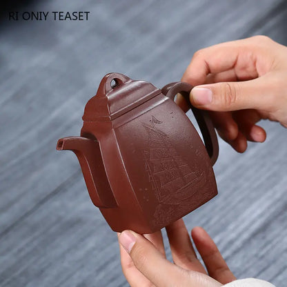 200ml Chinese Yixing High-end Handmade Purple Clay Teapots Famous Hand-carved Tea Pot Kettle Zisha Tea Set Collection Gifts