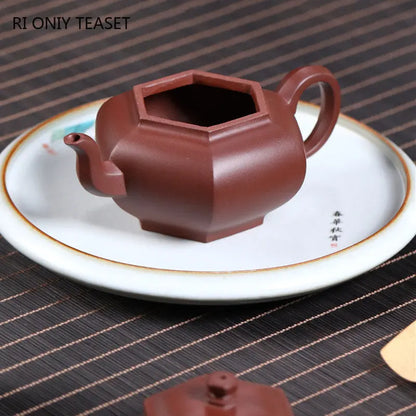 200ml Chinese Yixing High-end Purple Clay Teapots Handmade Hexagonal Shape Tea Pot Raw Ore Purple Mud Kettle Zisha Tea Set