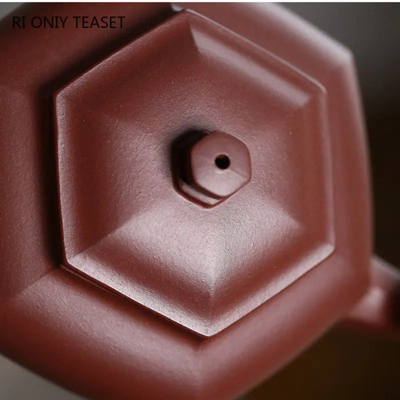 200ml Chinese Yixing High-end Purple Clay Teapots Handmade Hexagonal Shape Tea Pot Raw Ore Purple Mud Kettle Zisha Tea Set