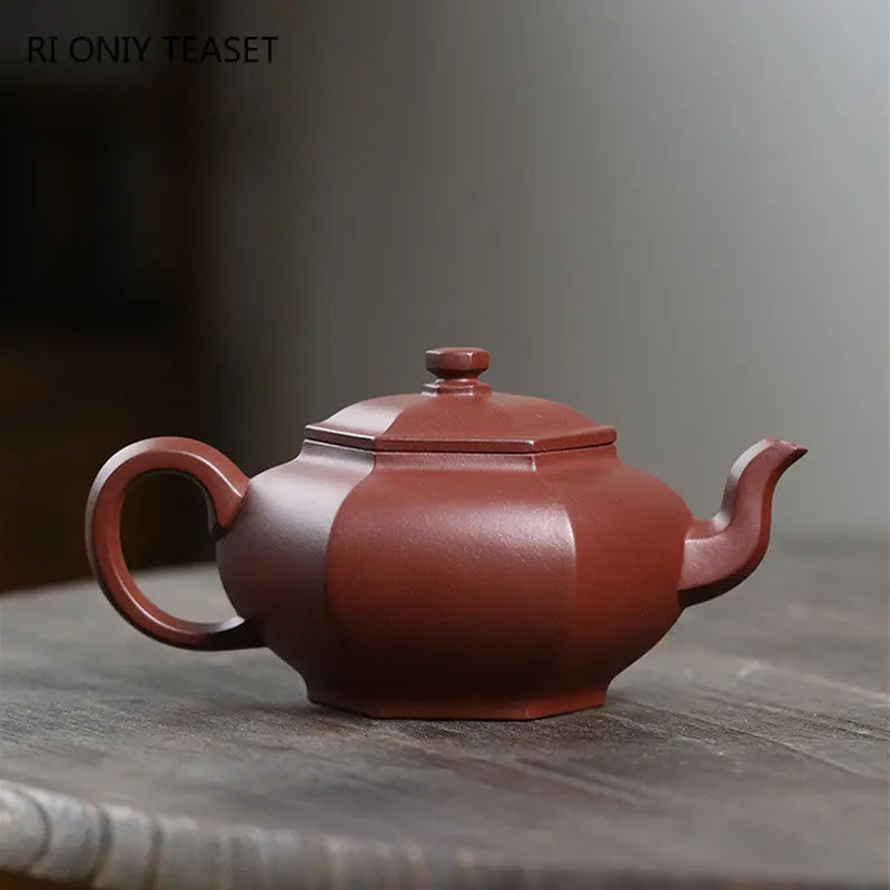 200ml Chinese Yixing High-end Purple Clay Teapots Handmade Hexagonal Shape Tea Pot Raw Ore Purple Mud Kettle Zisha Tea Set
