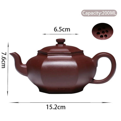 200ml Chinese Yixing High-end Purple Clay Teapots Handmade Hexagonal Shape Tea Pot Raw Ore Purple Mud Kettle Zisha Tea Set