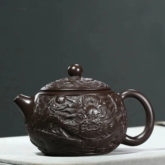 200ml Chinese Yixing Purple Clay Tea Pot Boutique Hand-carved Dragon Pattern Teapot Custom Filter Beauty Kettle Zisha Tea Set