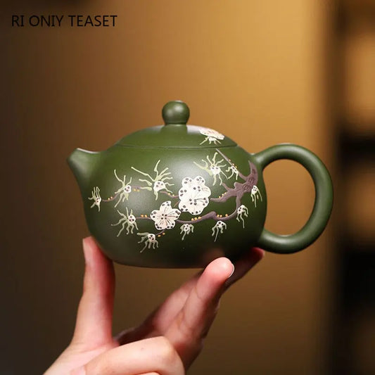 200ml Chinese Yixing Purple Clay Teapot Handmade Flower Pattern Xishi Tea Pot Raw Ore Beauty Kettle Famous Artists Zisha Tea Set
