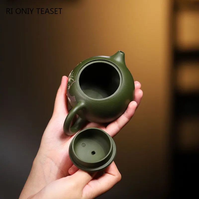 200ml Chinese Yixing Purple Clay Teapot Handmade Flower Pattern Xishi Tea Pot Raw Ore Beauty Kettle Famous Artists Zisha Tea Set