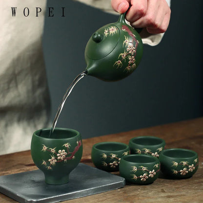 200ml Chinese Yixing Purple Clay Teapot Handmade Plum Bossom Xishi Tea Pot Ball Hole Filter Beauty Kettle Boutique Zisha Tea Set