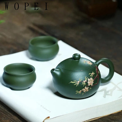 200ml Chinese Yixing Purple Clay Teapot Handmade Plum Bossom Xishi Tea Pot Ball Hole Filter Beauty Kettle Boutique Zisha Tea Set