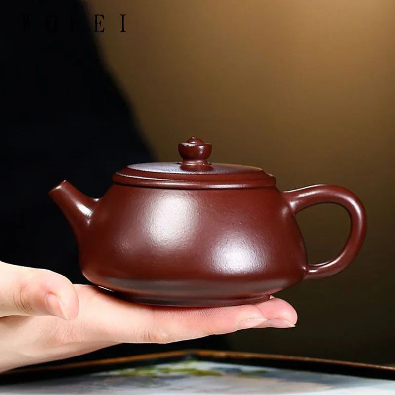 200ml Chinese Yixing Purple Clay Teapot Handmade Stone Scoop Tea Pot Raw Ore Purple Vermilion Mud Kettle Authentic Zisha Tea Set