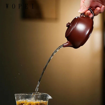 200ml Chinese Yixing Purple Clay Teapot Handmade Stone Scoop Tea Pot Raw Ore Purple Vermilion Mud Kettle Authentic Zisha Tea Set