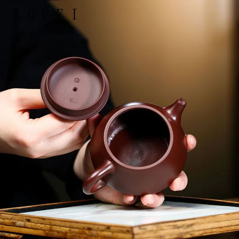 200ml Chinese Yixing Purple Clay Teapot Handmade Stone Scoop Tea Pot Raw Ore Purple Vermilion Mud Kettle Authentic Zisha Tea Set