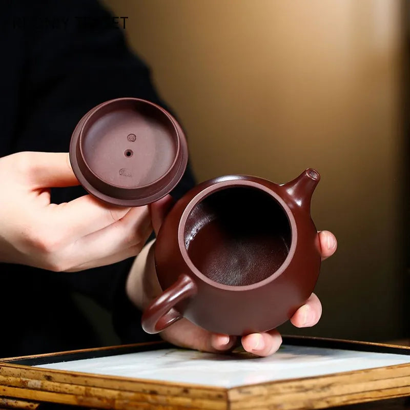 200ml Chinese Yixing Purple Clay Teapot Handmade Stone Scoop Tea Pot Raw Ore Purple Vermilion Mud Kettle Authentic Zisha Tea Set