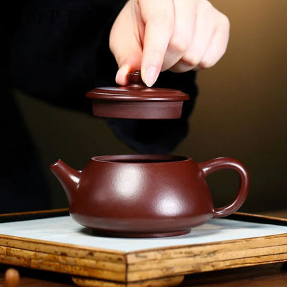 200ml Chinese Yixing Purple Clay Teapot Handmade Stone Scoop Tea Pot Raw Ore Purple Vermilion Mud Kettle Authentic Zisha Tea Set