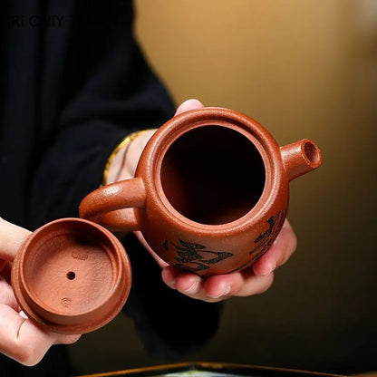 200ml Chinese Yixing Purple Clay Teapots Beauty Kettle Famous Artists Handmade Raw Ore Zhu Mud Tea Pot Zisha Tea Set Teaware