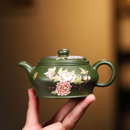 200ml Chinese Yixing Purple Clay Teapots Famous Artists Handmade Flower Pattern Tea Pot Raw Ore Green Mud Kettle Zisha Tea Set