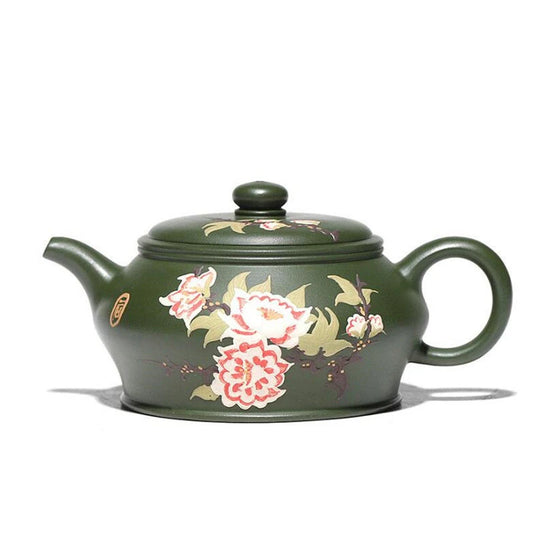 200ml Chinese Yixing Purple Clay Teapots Famous Artists Handmade Flower Pattern Tea Pot Raw Ore Green Mud Kettle Zisha Tea Set
