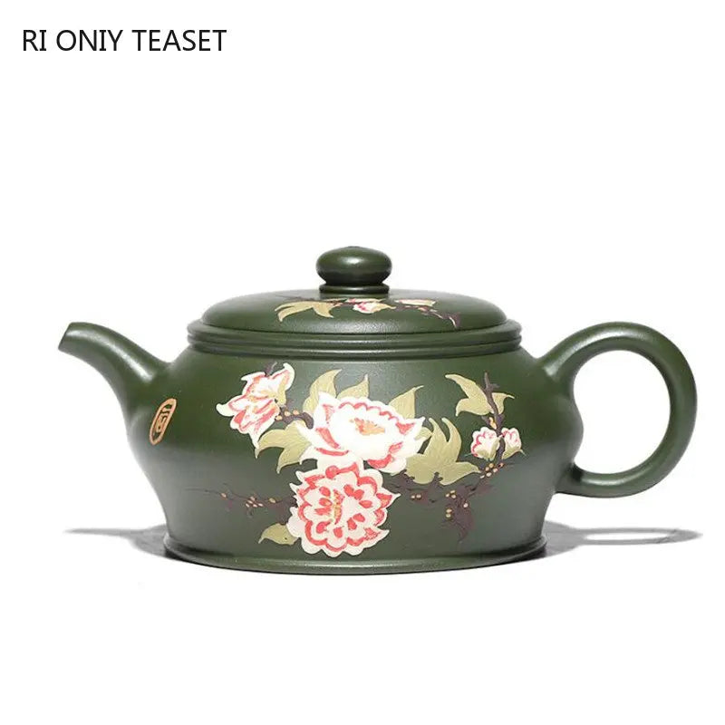 200ml Chinese Yixing Purple Clay Teapots Famous Artists Handmade Flower Pattern Tea Pot Raw Ore Green Mud Kettle Zisha Tea Set