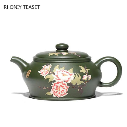 200ml Chinese Yixing Purple Clay Teapots Famous Artists Handmade Flower Pattern Tea Pot Raw Ore Green Mud Kettle Zisha Tea Set