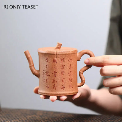 200ml Chinese Yixing Purple Clay Teapots Famous Handmade Bamboo Joint Shape Tea Pot Raw Ore Beauty Kettle High-end Zisha Tea Set