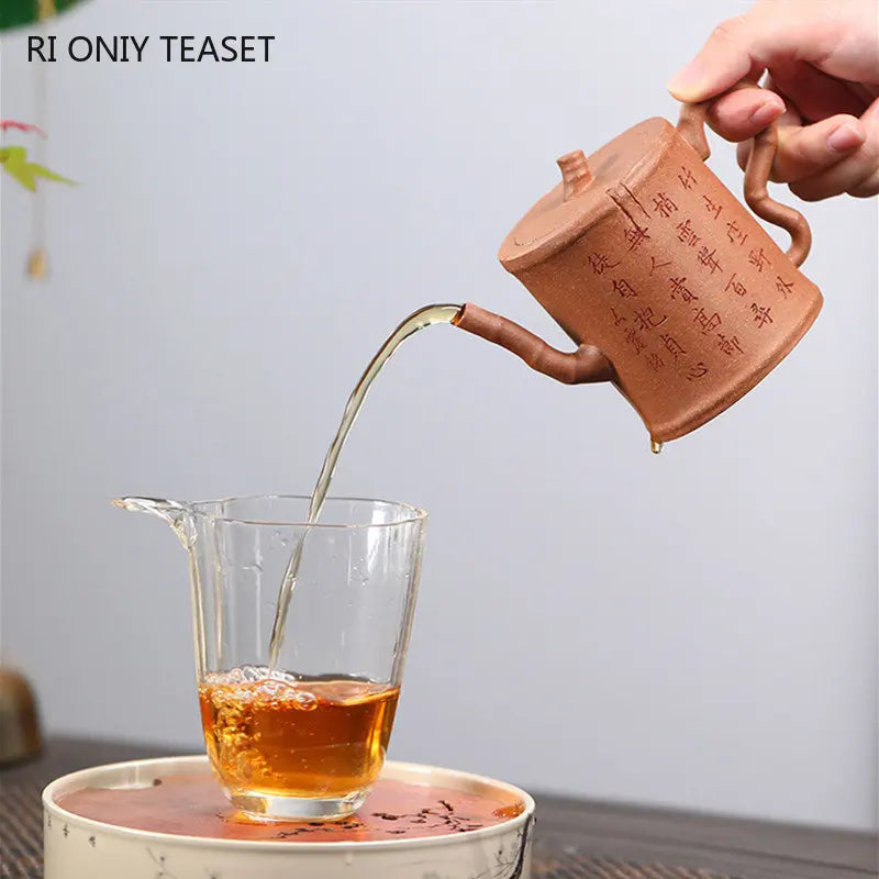 200ml Chinese Yixing Purple Clay Teapots Famous Handmade Bamboo Joint Shape Tea Pot Raw Ore Beauty Kettle High-end Zisha Tea Set
