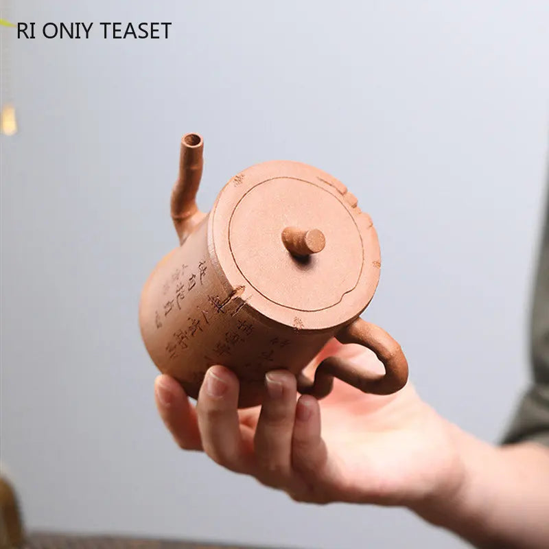 200ml Chinese Yixing Purple Clay Teapots Famous Handmade Bamboo Joint Shape Tea Pot Raw Ore Beauty Kettle High-end Zisha Tea Set