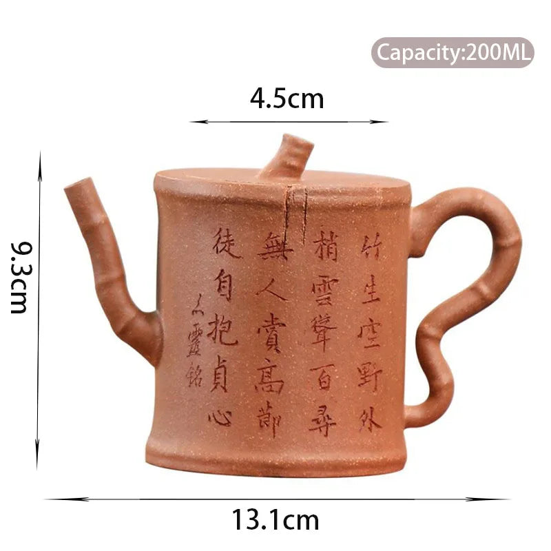 200ml Chinese Yixing Purple Clay Teapots Famous Handmade Bamboo Joint Shape Tea Pot Raw Ore Beauty Kettle High-end Zisha Tea Set