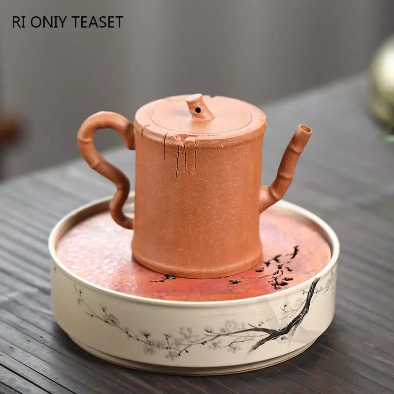200ml Chinese Yixing Purple Clay Teapots Famous Handmade Bamboo Joint Shape Tea Pot Raw Ore Beauty Kettle High-end Zisha Tea Set
