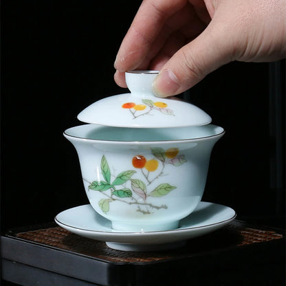 200ml Chinese porcelain gaiwan under glaze lead free ceramic tureen handpainted covered bowl set Sancai cup saucer lid in China