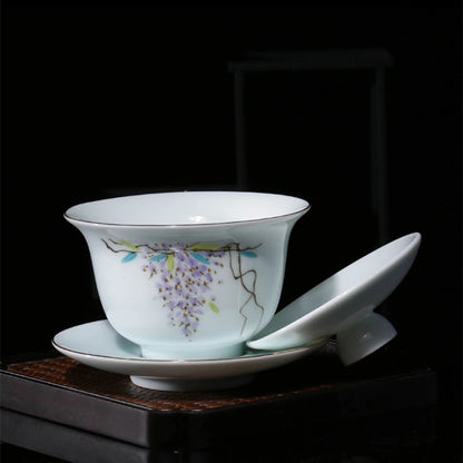 200ml Chinese porcelain gaiwan under glaze lead free ceramic tureen handpainted covered bowl set Sancai cup saucer lid in China