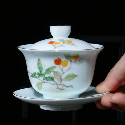 200ml Chinese porcelain gaiwan under glaze lead free ceramic tureen handpainted covered bowl set Sancai cup saucer lid in China