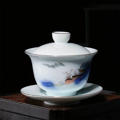 200ml Chinese porcelain gaiwan under glaze lead free ceramic tureen handpainted covered bowl set Sancai cup saucer lid in China