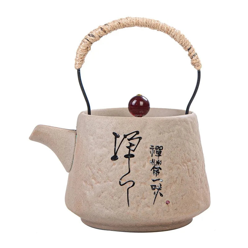 200ml Japanese Kungfu Retro Teapot Ceramic Tea Set Coarse Ceramic Beam Teapot Single Pot Convenient Teapot Wholesale Teaware