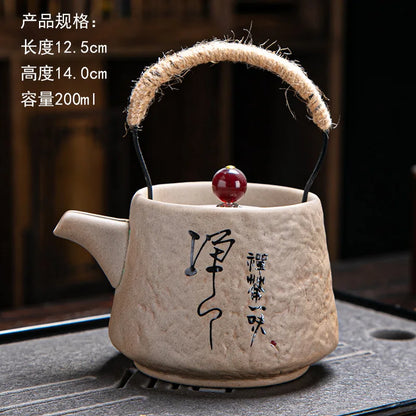 200ml Japanese Kungfu Retro Teapot Ceramic Tea Set Coarse Ceramic Beam Teapot Single Pot Convenient Teapot Wholesale Teaware