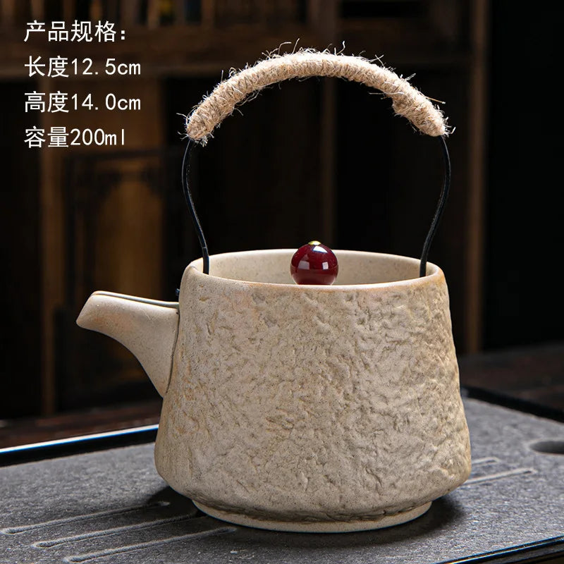 200ml Japanese Kungfu Retro Teapot Ceramic Tea Set Coarse Ceramic Beam Teapot Single Pot Convenient Teapot Wholesale Teaware