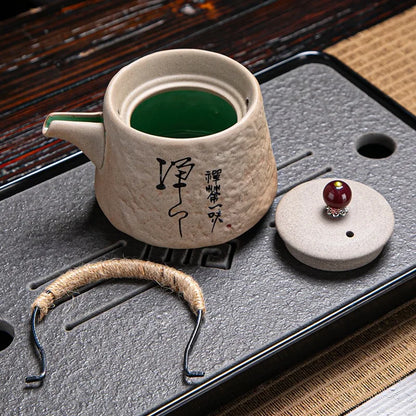 200ml Japanese Kungfu Retro Teapot Ceramic Tea Set Coarse Ceramic Beam Teapot Single Pot Convenient Teapot Wholesale Teaware