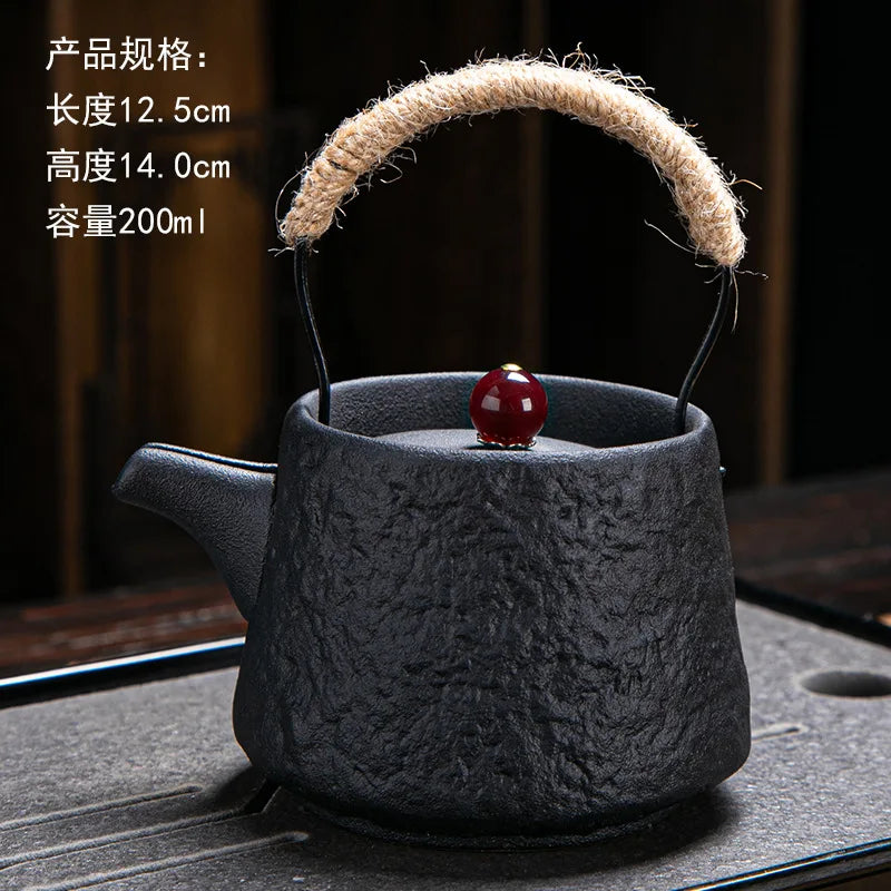 200ml Japanese Kungfu Retro Teapot Ceramic Tea Set Coarse Ceramic Beam Teapot Single Pot Convenient Teapot Wholesale Teaware